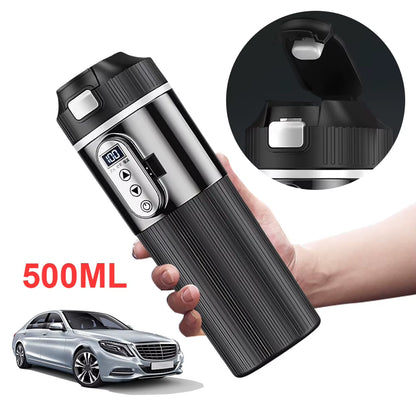 12V/24V Car Heating Cup Smart Temperature Sensor Electric Kettle Stainless Steel Thermos Cup Travel Car Coffee Mug Warmer Bottle