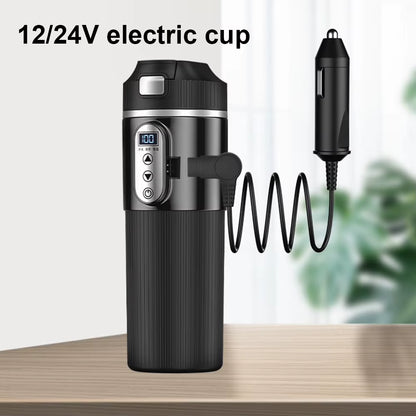 12V/24V Car Heating Cup Smart Temperature Sensor Electric Kettle Stainless Steel Thermos Cup Travel Car Coffee Mug Warmer Bottle