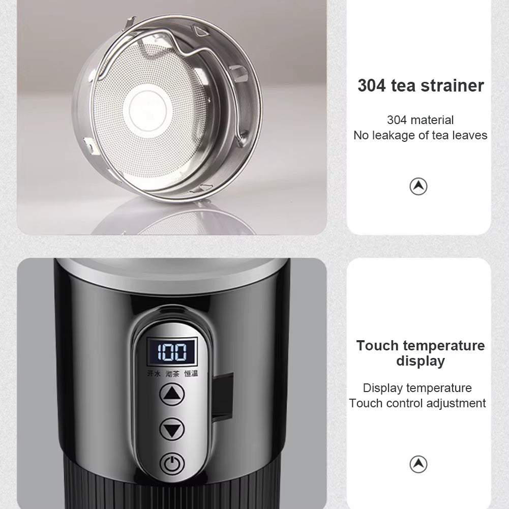 12V/24V Stainless Steel Thermos Cup Car Heating Cup 500ML Smart Temperature Sensor Coffee Milk Heated Kettle Water Warmer Bottle