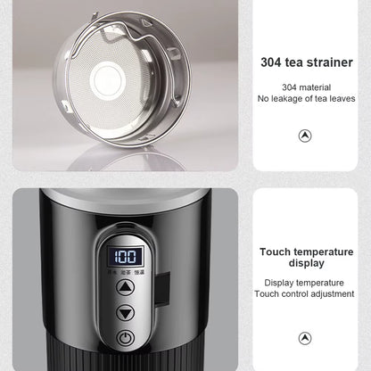 12V/24V Stainless Steel Thermos Cup Car Heating Cup 500ML Smart Temperature Sensor Coffee Milk Heated Kettle Water Warmer Bottle