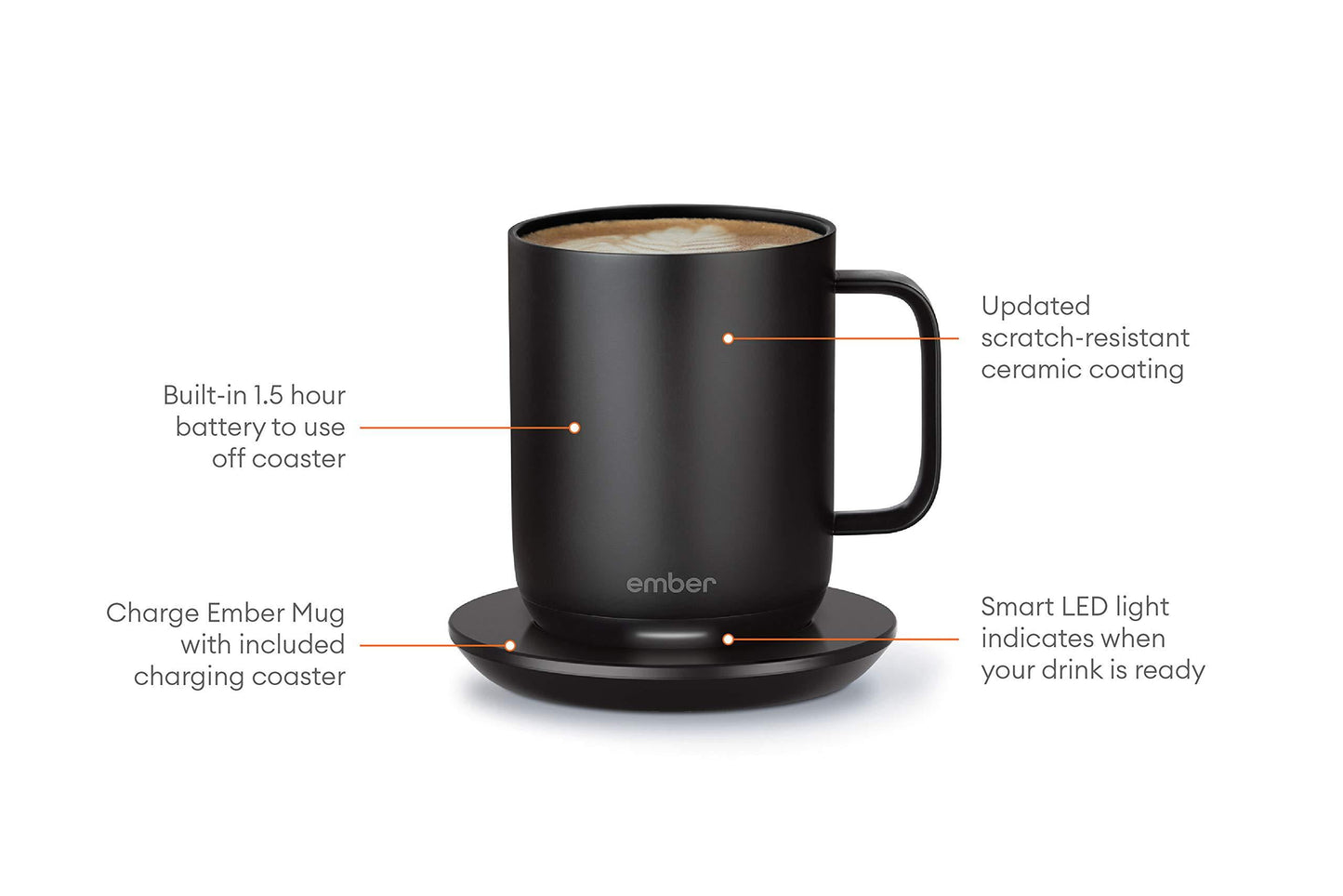 Temperature Control Smart Mug 2, 10 Oz, Black 1.5-Hr Battery Life App Controlled Heated Coffee Mug