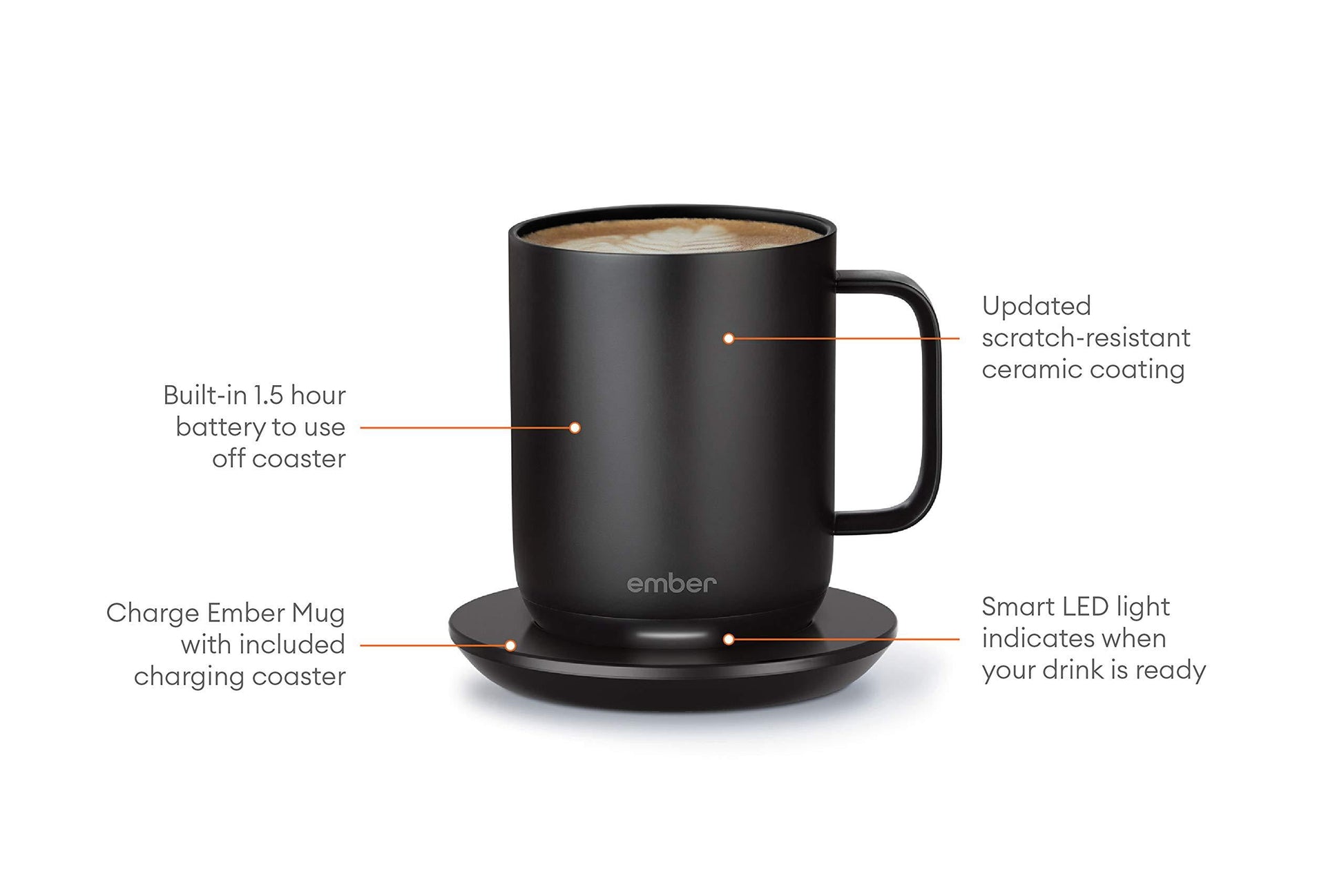 Temperature Control Smart Mug 2, 10 Oz, Black 1.5-Hr Battery Life App Controlled Heated Coffee Mug