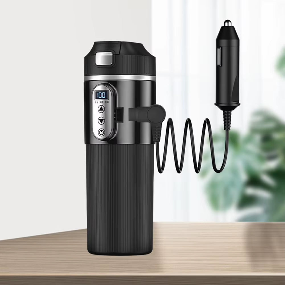 12V/24V Stainless Steel Thermos Cup Car Heating Cup 500ML Smart Temperature Sensor Coffee Milk Heated Kettle Water Warmer Bottle