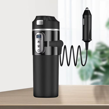 12V/24V Stainless Steel Thermos Cup Car Heating Cup 500ML Smart Temperature Sensor Coffee Milk Heated Kettle Water Warmer Bottle